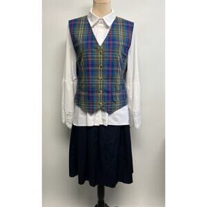 Vintage Womens Plaid Tartan Vest Medium Academia Boho 90s Preppy Classic Cotton‎